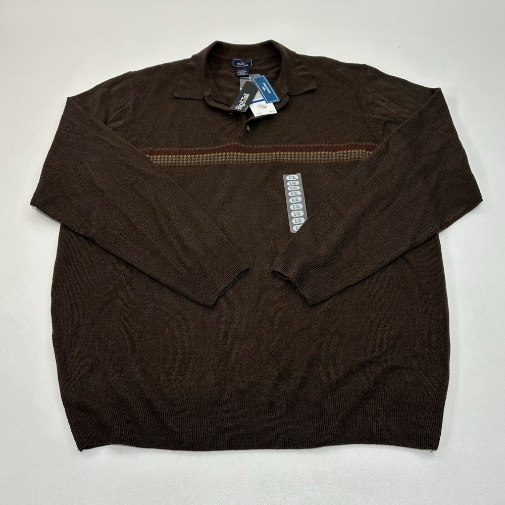Dockers Men's Big & Tall Brown Polo Sweater Fair Isle Stripe Size XLT